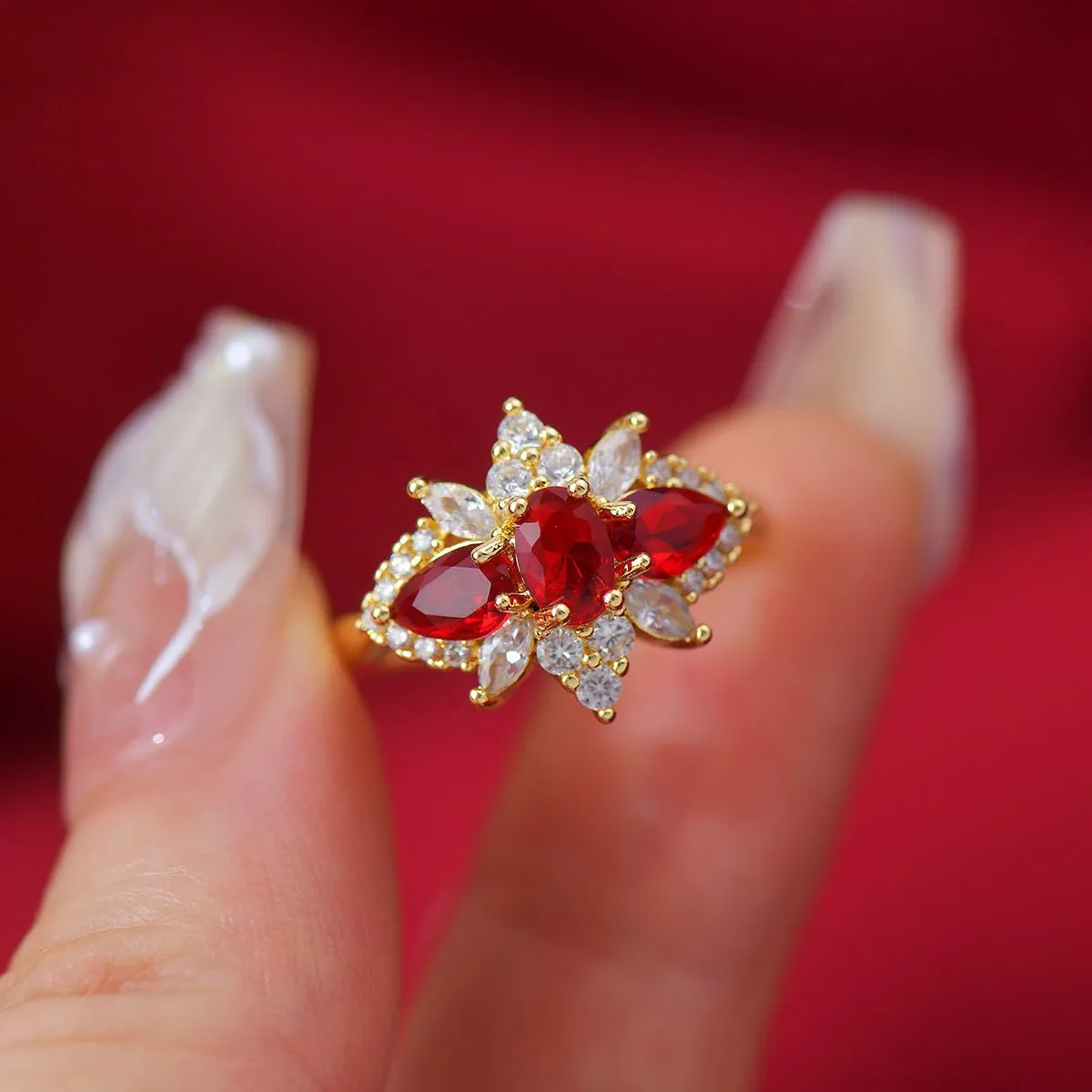 Crimson Blossom Ring