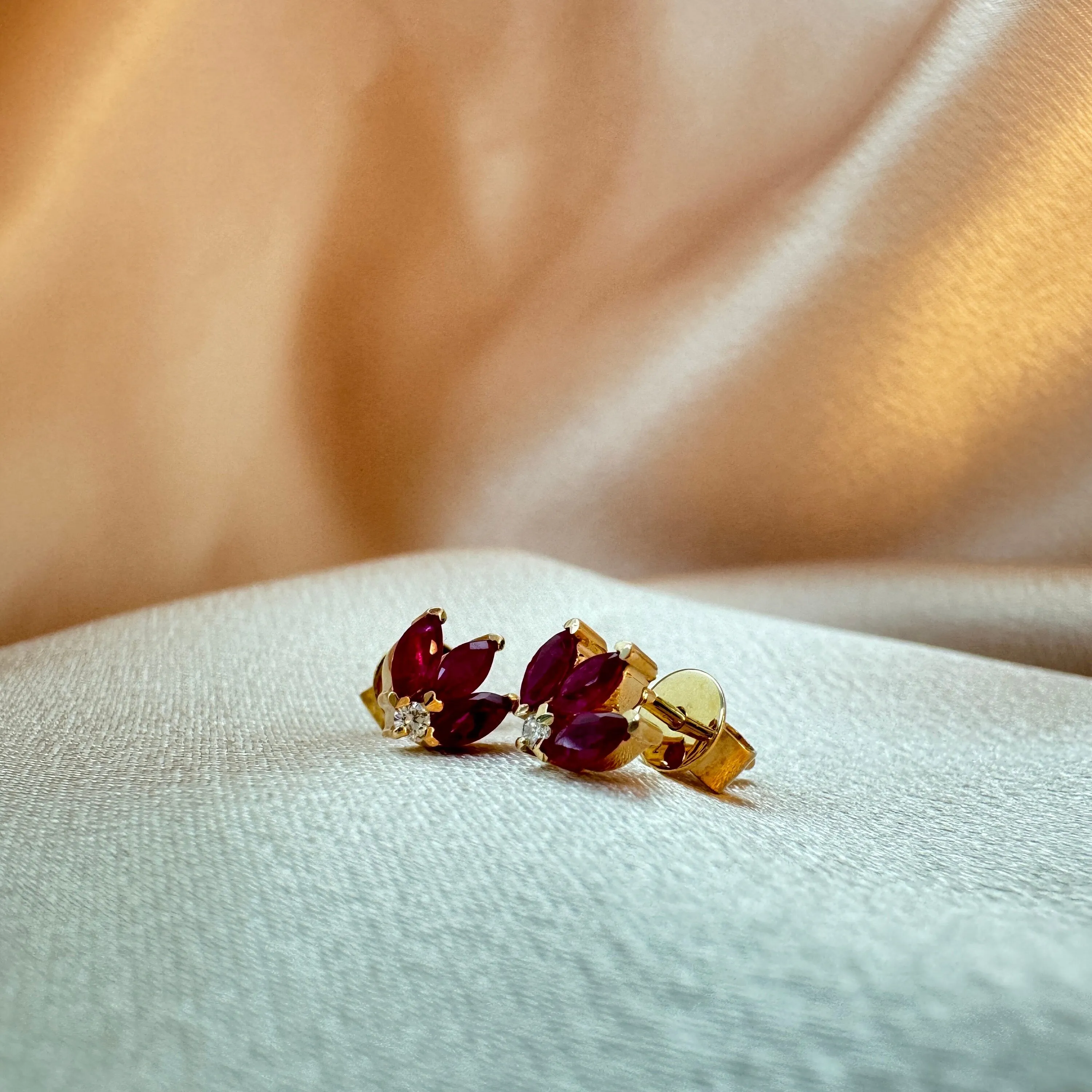 Diamond & Ruby Marquise Stud Earrings