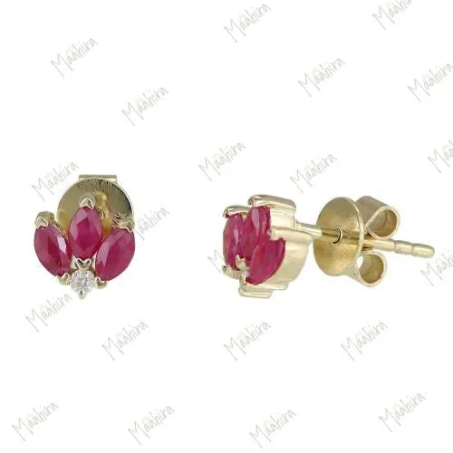 Diamond & Ruby Marquise Stud Earrings