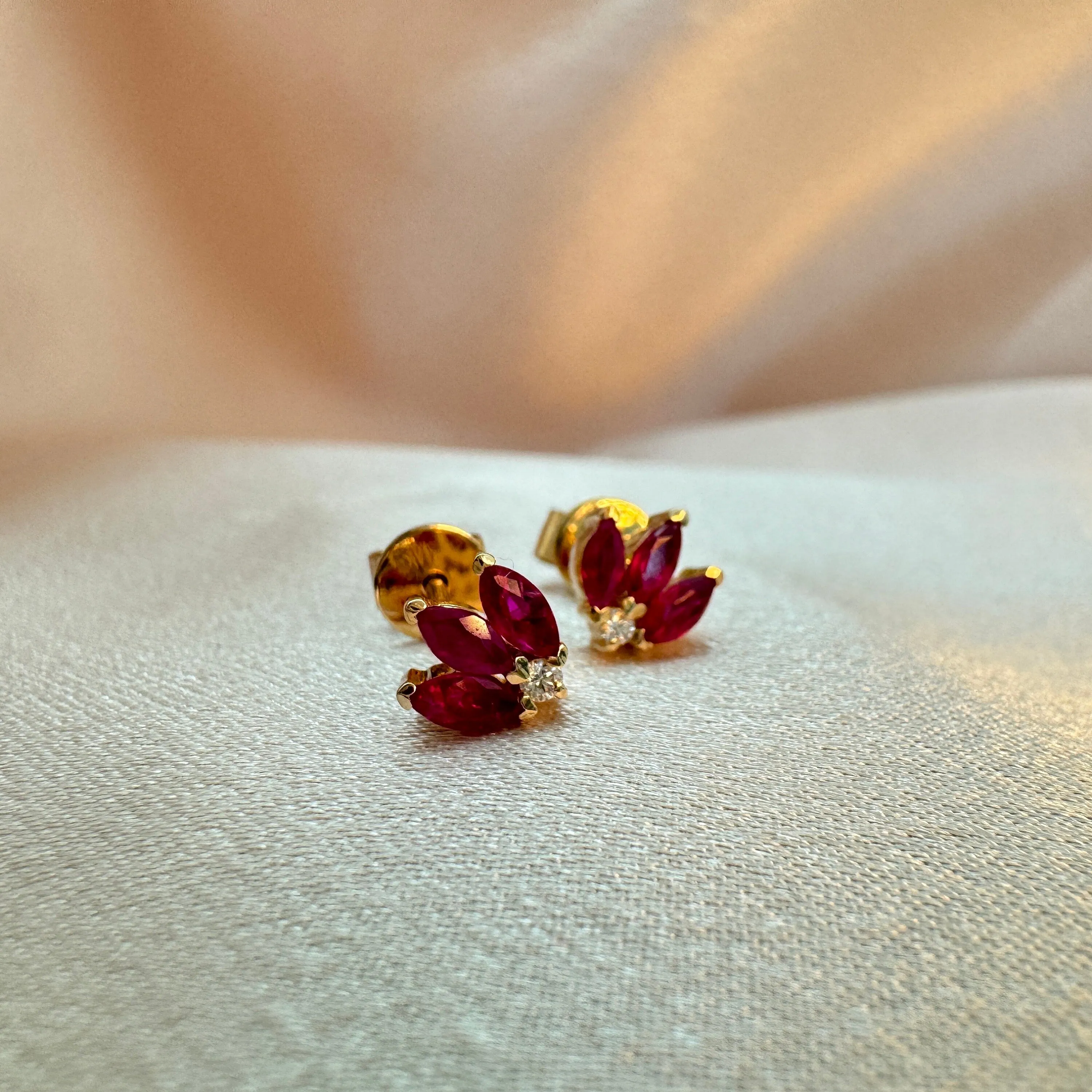 Diamond & Ruby Marquise Stud Earrings