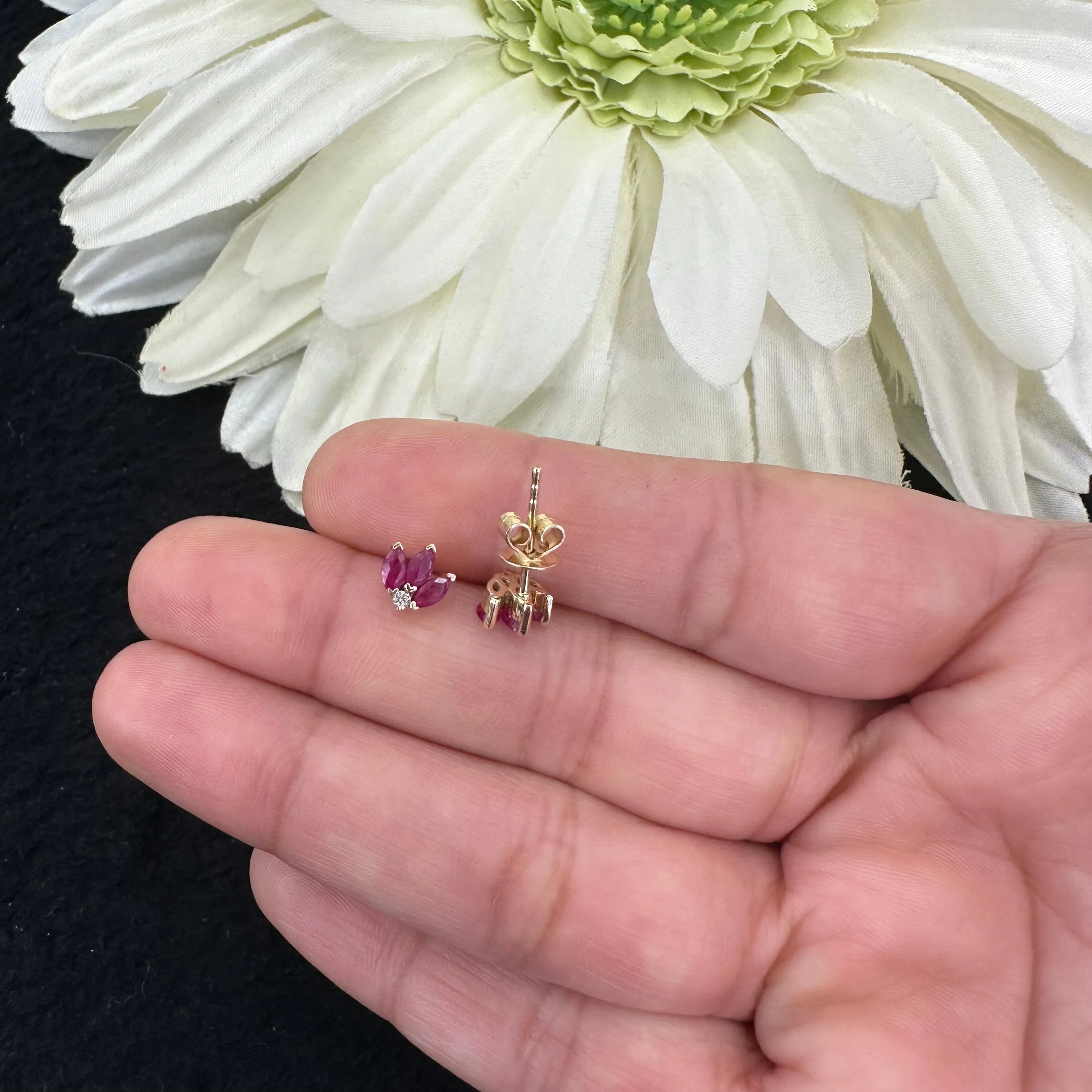 Diamond & Ruby Marquise Stud Earrings