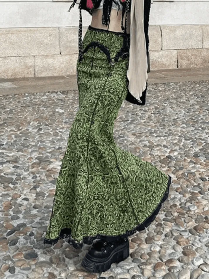 Joskaa Vintage Mermaid Patchwork Printed Maxi Skirt