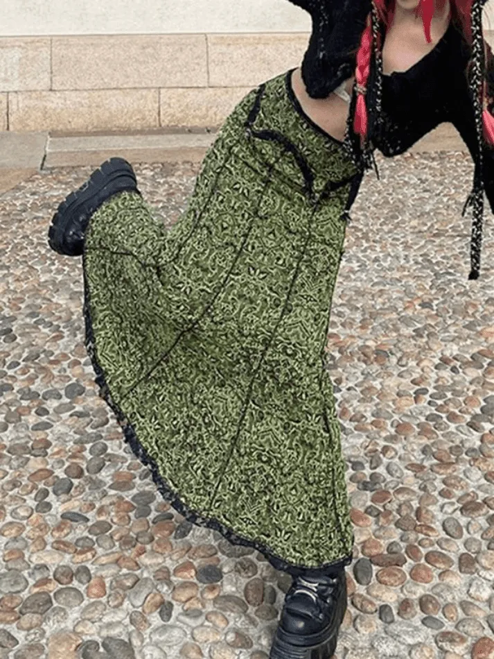 Joskaa Vintage Mermaid Patchwork Printed Maxi Skirt