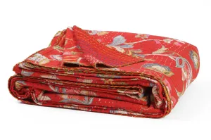Kantha Botanical Quilt in Crimson - Double & King