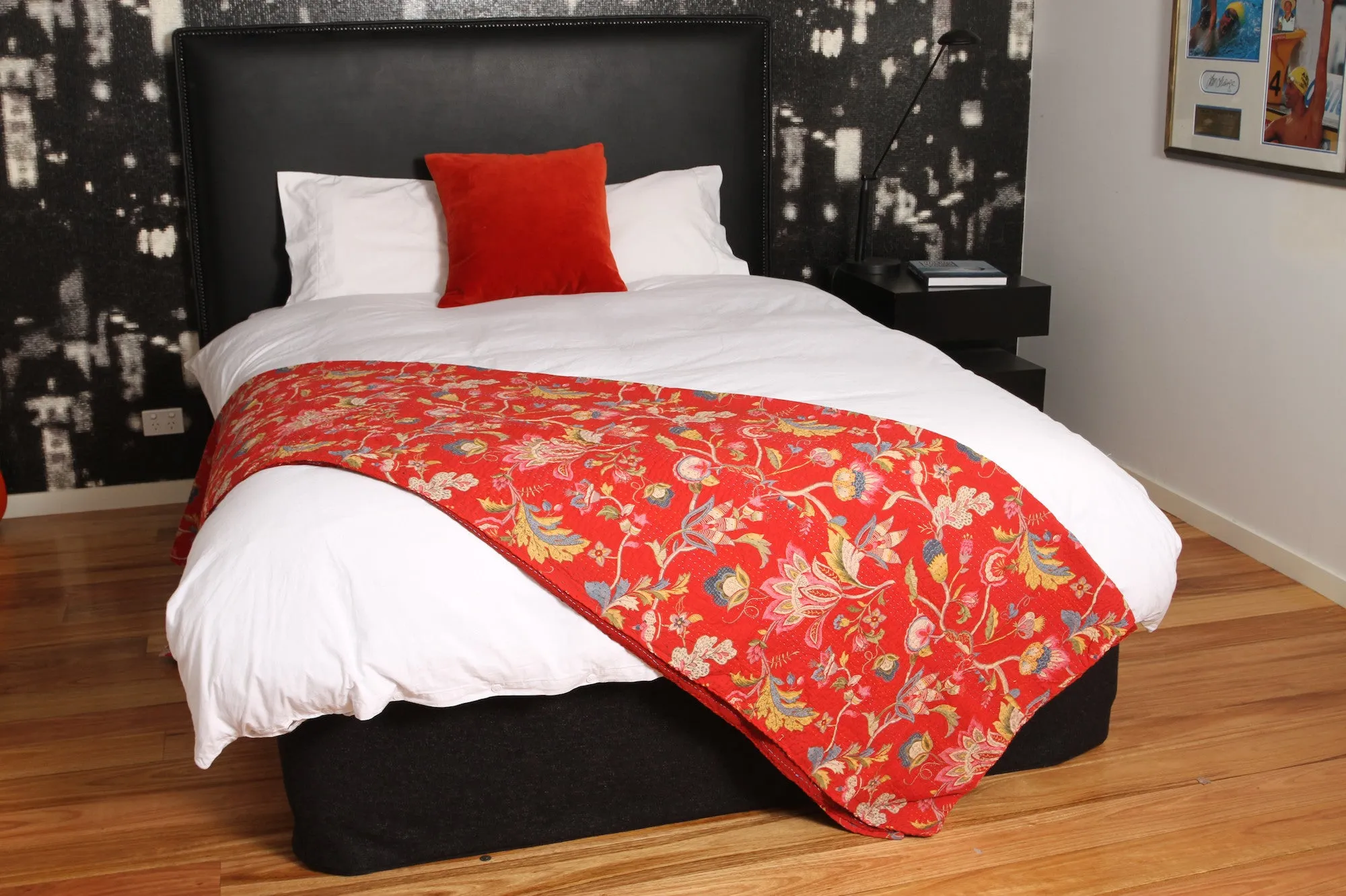 Kantha Botanical Quilt in Crimson - Double & King