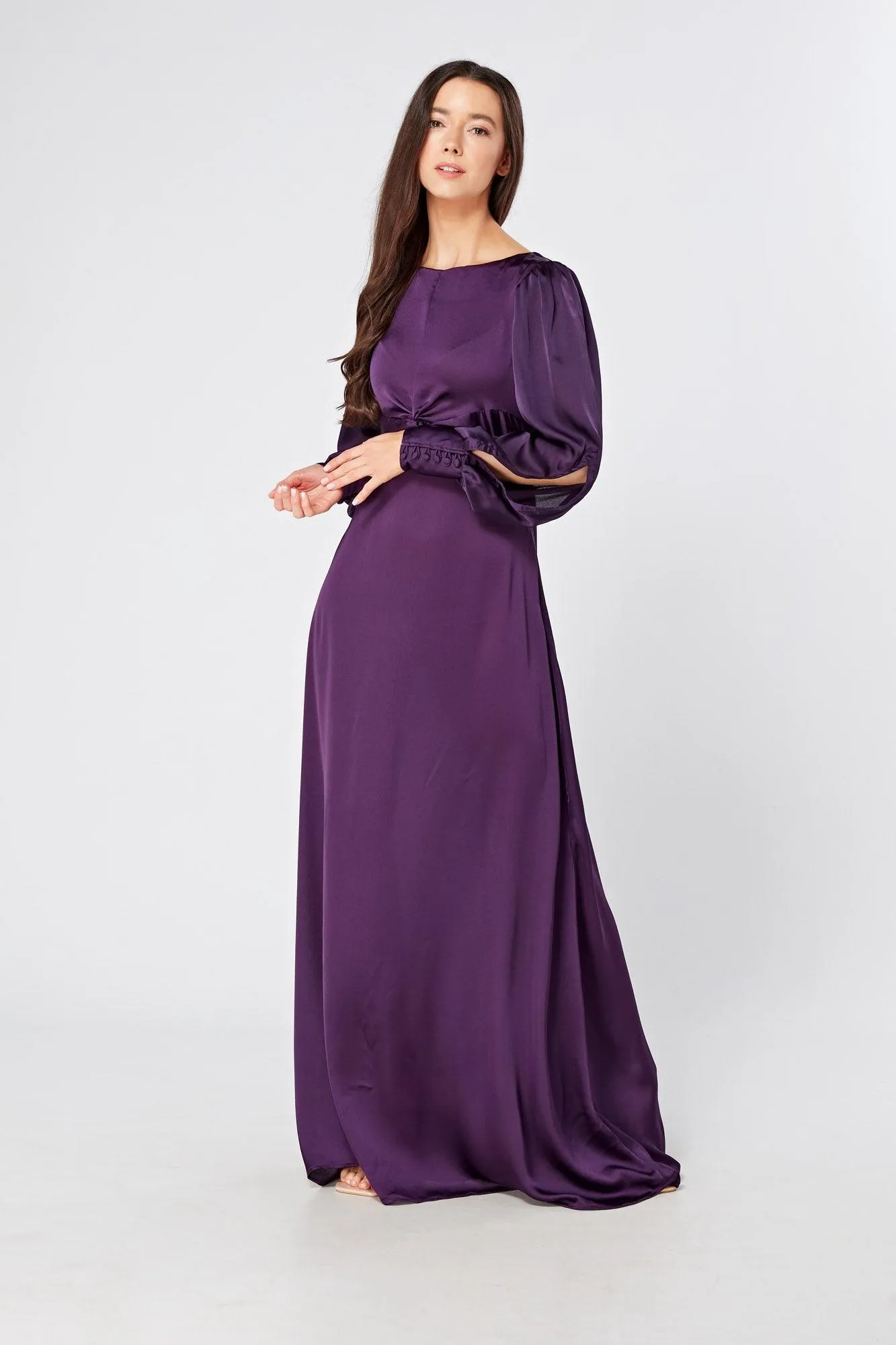 Lila Purple Knotted Front Soft Crepe Maxi Dress