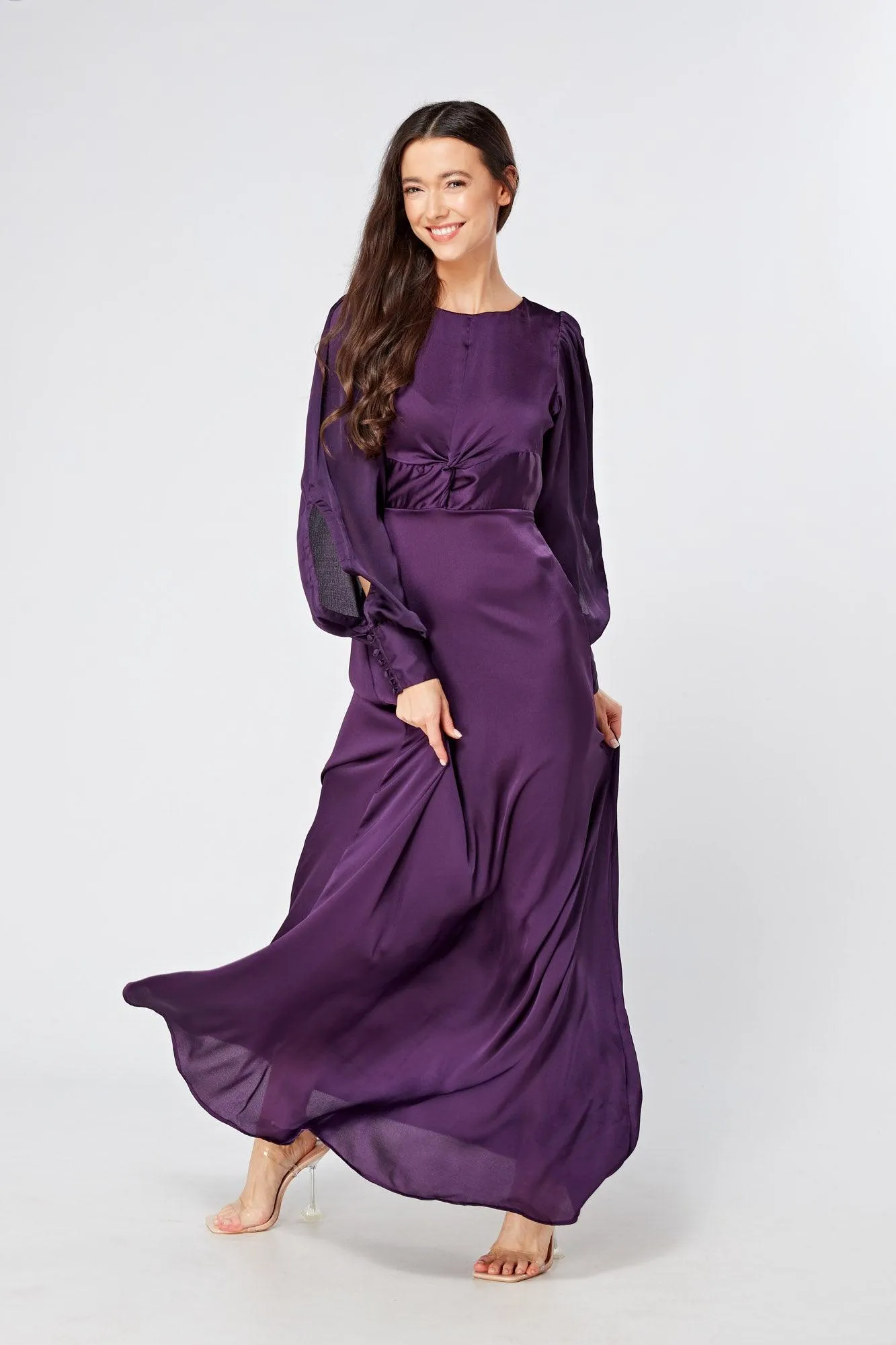 Lila Purple Knotted Front Soft Crepe Maxi Dress