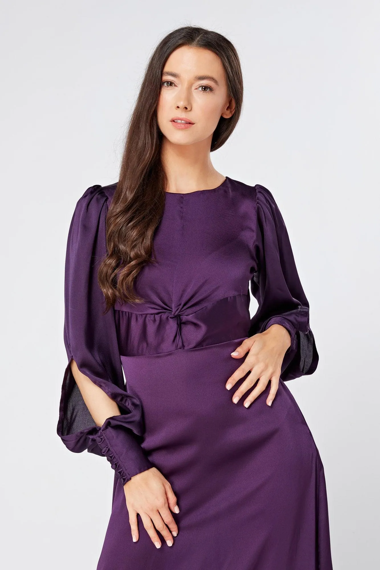 Lila Purple Knotted Front Soft Crepe Maxi Dress