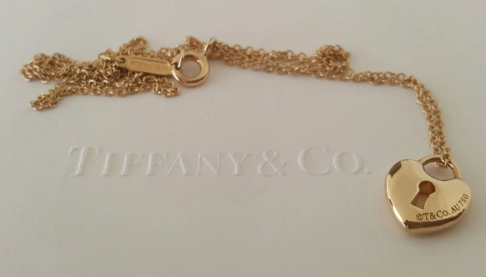 Tiffany & Co. 18ct Yellow Gold Mini Heart with Lock on 16" Chain