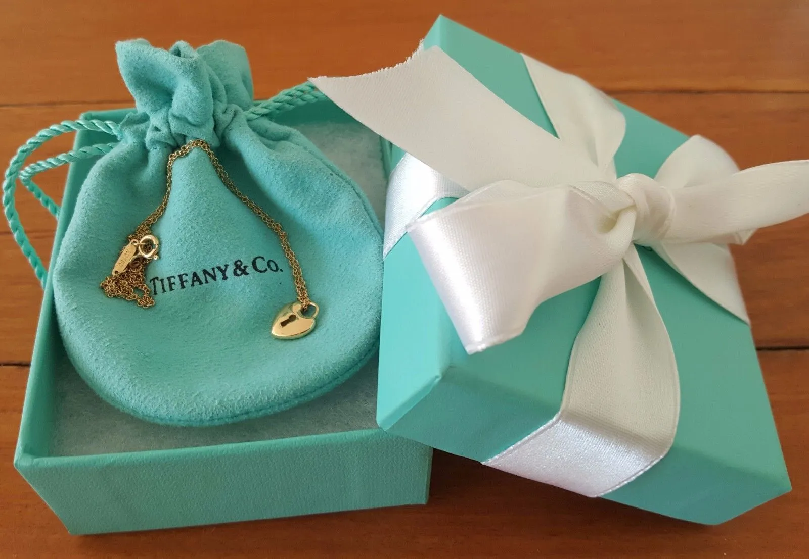 Tiffany & Co. 18ct Yellow Gold Mini Heart with Lock on 16" Chain