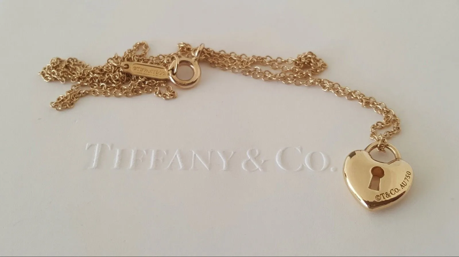 Tiffany & Co. 18ct Yellow Gold Mini Heart with Lock on 16" Chain